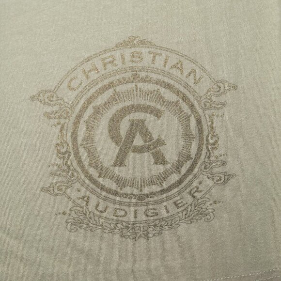 Christian Audigier TShirt Mens XL Tan Graphic Skull Feather Western Ranch Rodeo - Picture 2 of 11